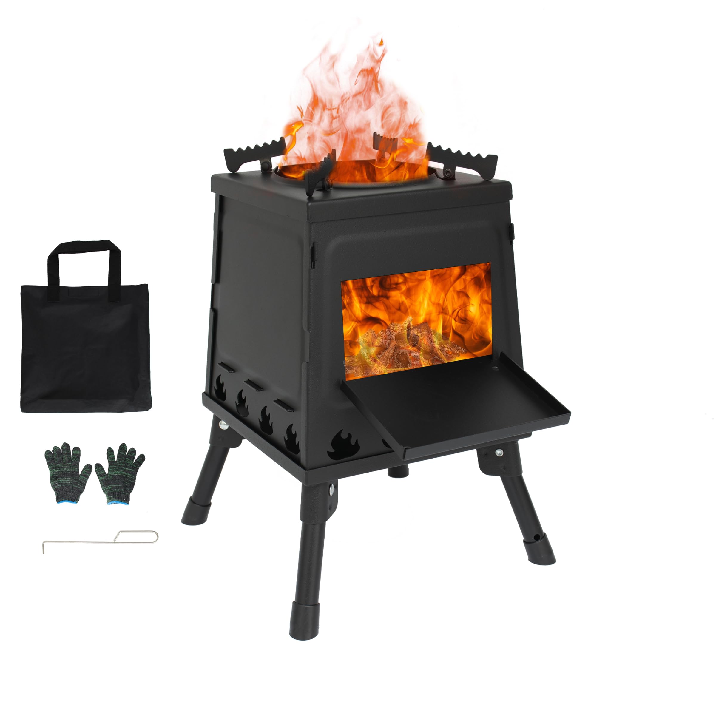 Camping Wood Stove Portable Wood Burning Stove Backpacking Folding Camp Tent Heat Mini Outdoor Stove with Carrying Bag for Cooking Heating Picnic hiking BBQ Travel RV (Large)