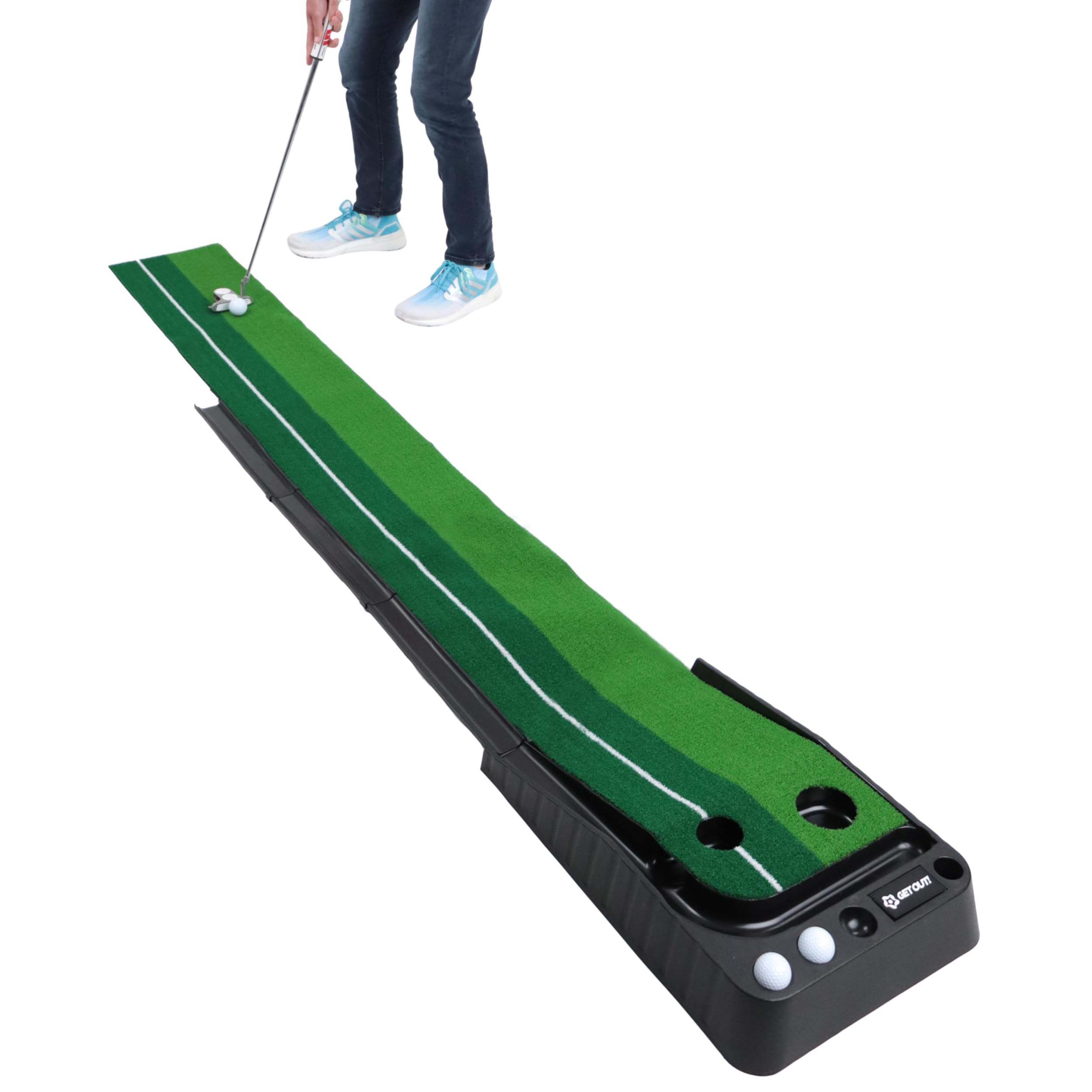 Get Out! Putting Green Golf Mat with Putting Mat Return and Golf Balls – Outdoor & Indoor Putting Green Putting Aid