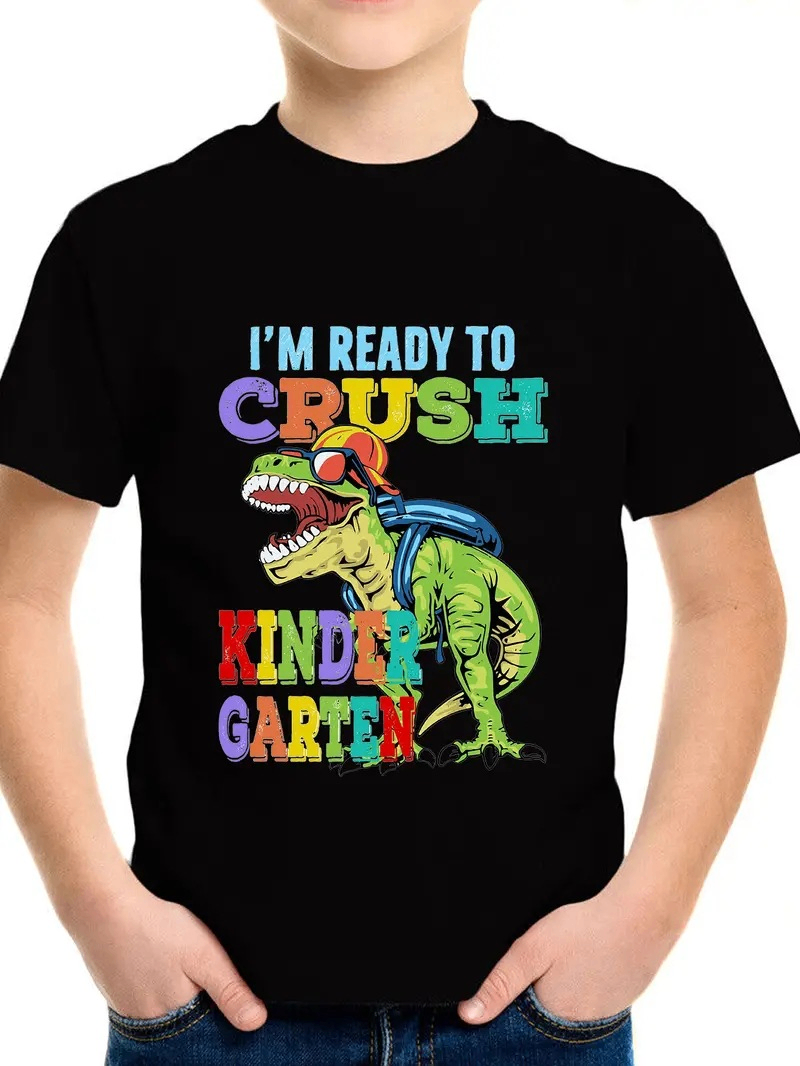 Children's Short-Sleeved T-Shirt with Cartoon Car Print
