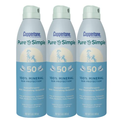 Coppertone Pure and Simple Kids Sunscreen Spray SPF 50 Zinc Oxide Mineral  Tear Free Water Resistant Broad Spectrum  5 Oz