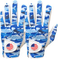 Golf Gloves Men Right Handed Golfer Left Hand with Ball Marker 2 Pack Leather Breathable Comfortable Weathersof Grip Size Small Medium ML Large XL (Blue&Camouflage Large(Worn on Left Hand))