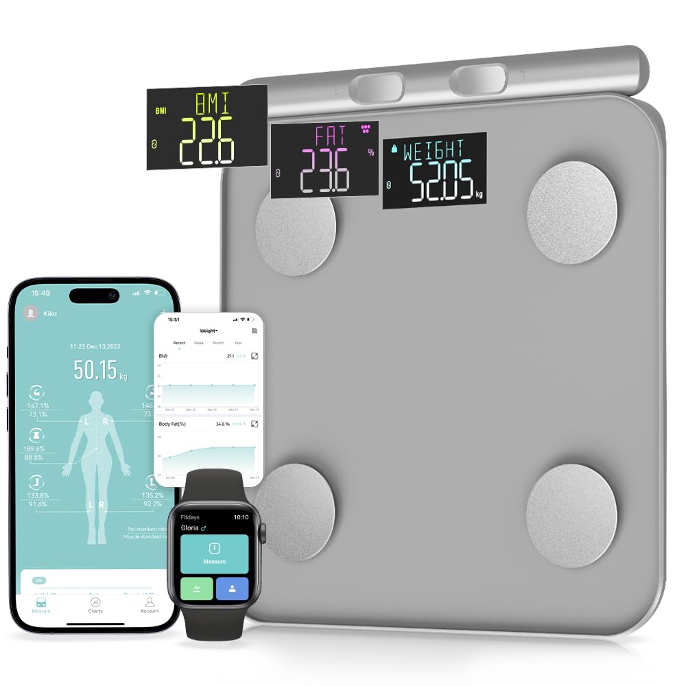 ZZR SEVEN Scale for Body Weight Weight Scale Bathroom Scale Body Fat Scale Smart Scale Body Composition Analyzer BMI Scale Health Monitor Sync Apps 400lbs Pro 8 Electrodes (FG2211LB)