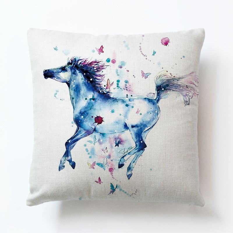 Colorful Horse Cotton and Linen Cushion Cover