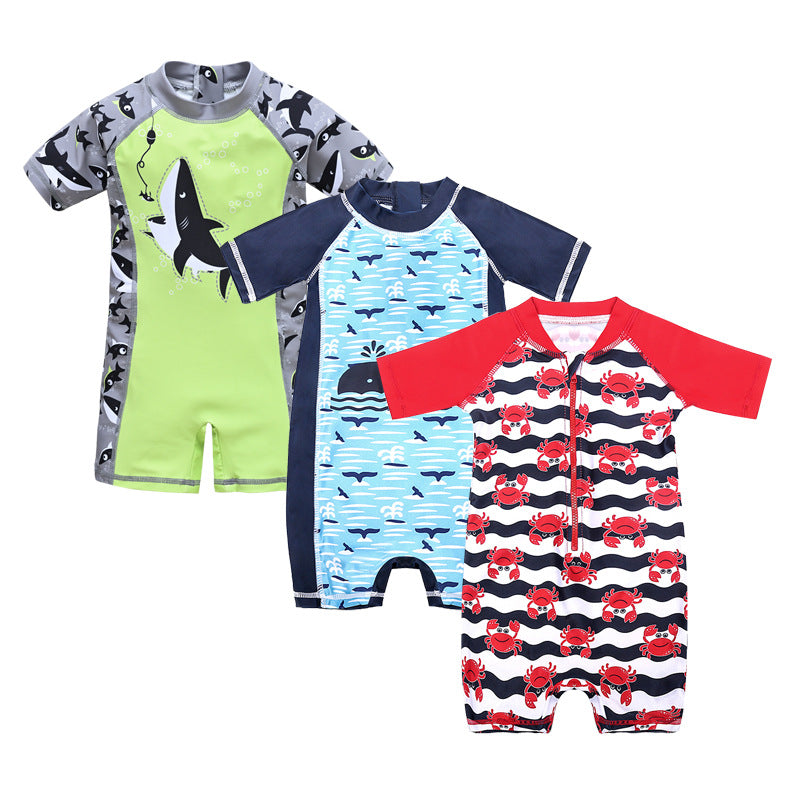 Boys' Cartoon Sun Protection One-Piece Swimsuit