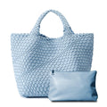 Dyalsa Women Woven Tote Bag 2PCS Vegan Leather Handbag Large Summer Beach Bag and Purse Handmade Hobo Bag Clutch Bag Set(Blue)