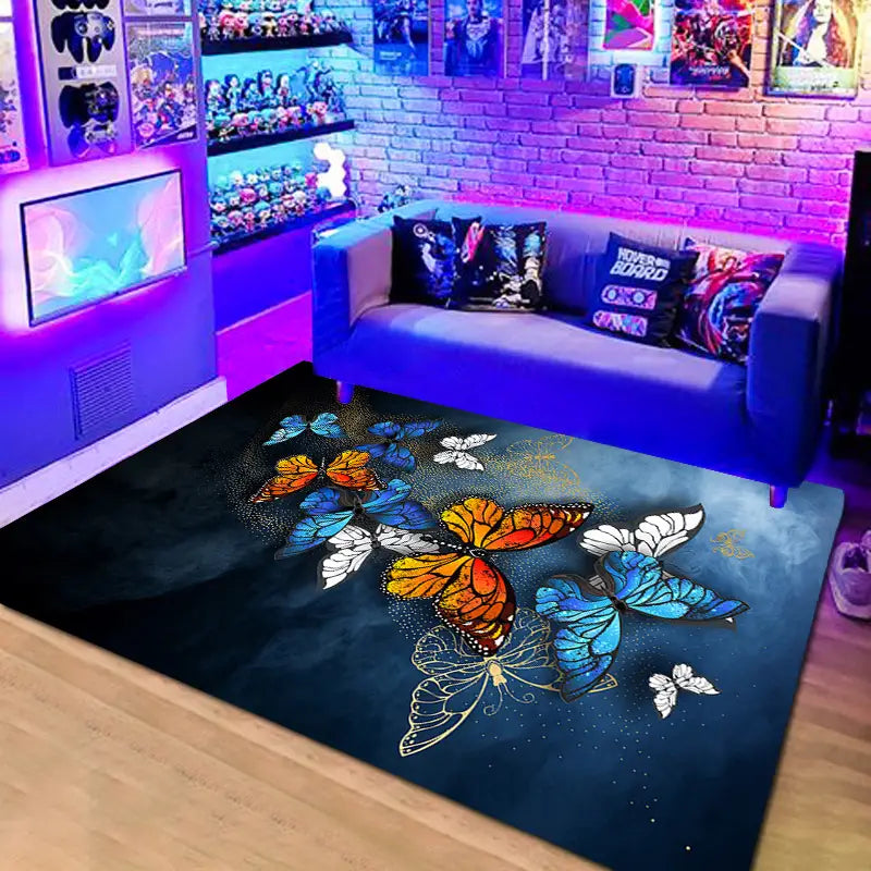 Butterfly Print Non-Slip Rug for Living Room & Bedroom