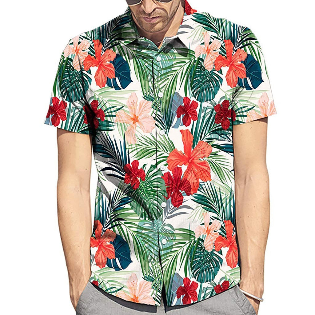 Men's Hawaiian Tropical Print Short Sleeve Shirt