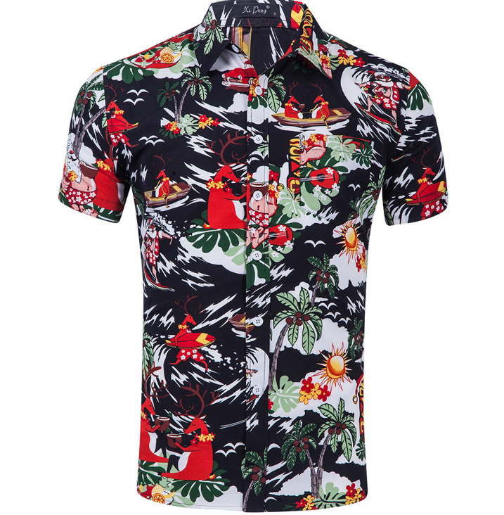 Men's Short Sleeve Hawaiian Print Beach Shirt