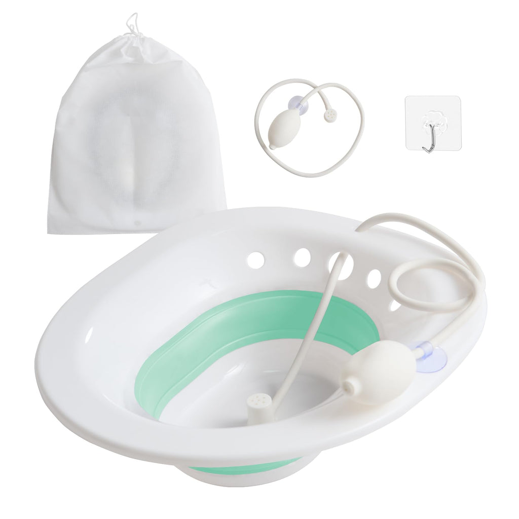 Bain de siège pour lunette de toilettes, baignoire de siège pliable pour hémorroïdes et fistule anale, traitement post-partum des hémorroïdes (Vert)