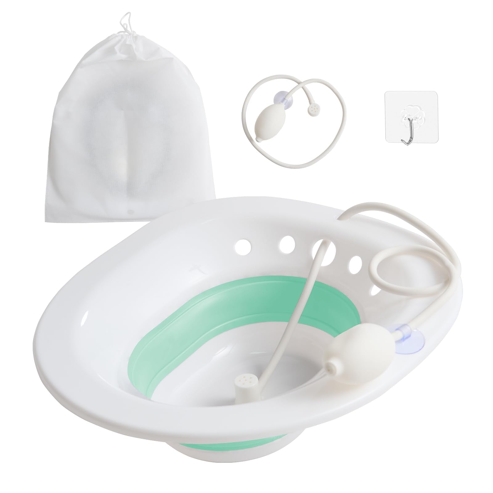 Bain de siège pour lunette de toilettes, baignoire de siège pliable pour hémorroïdes et fistule anale, traitement post-partum des hémorroïdes (Vert)