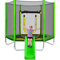 Trampoline Rond Enfant 2,13 m avec Filet de Sécurité, Toboggan et Échelle, Montage Facile, Utilisation Extérieure