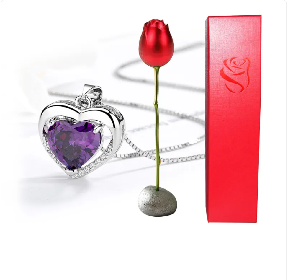 Heart-Shaped Blue and Purple Crystal Pendant Necklace