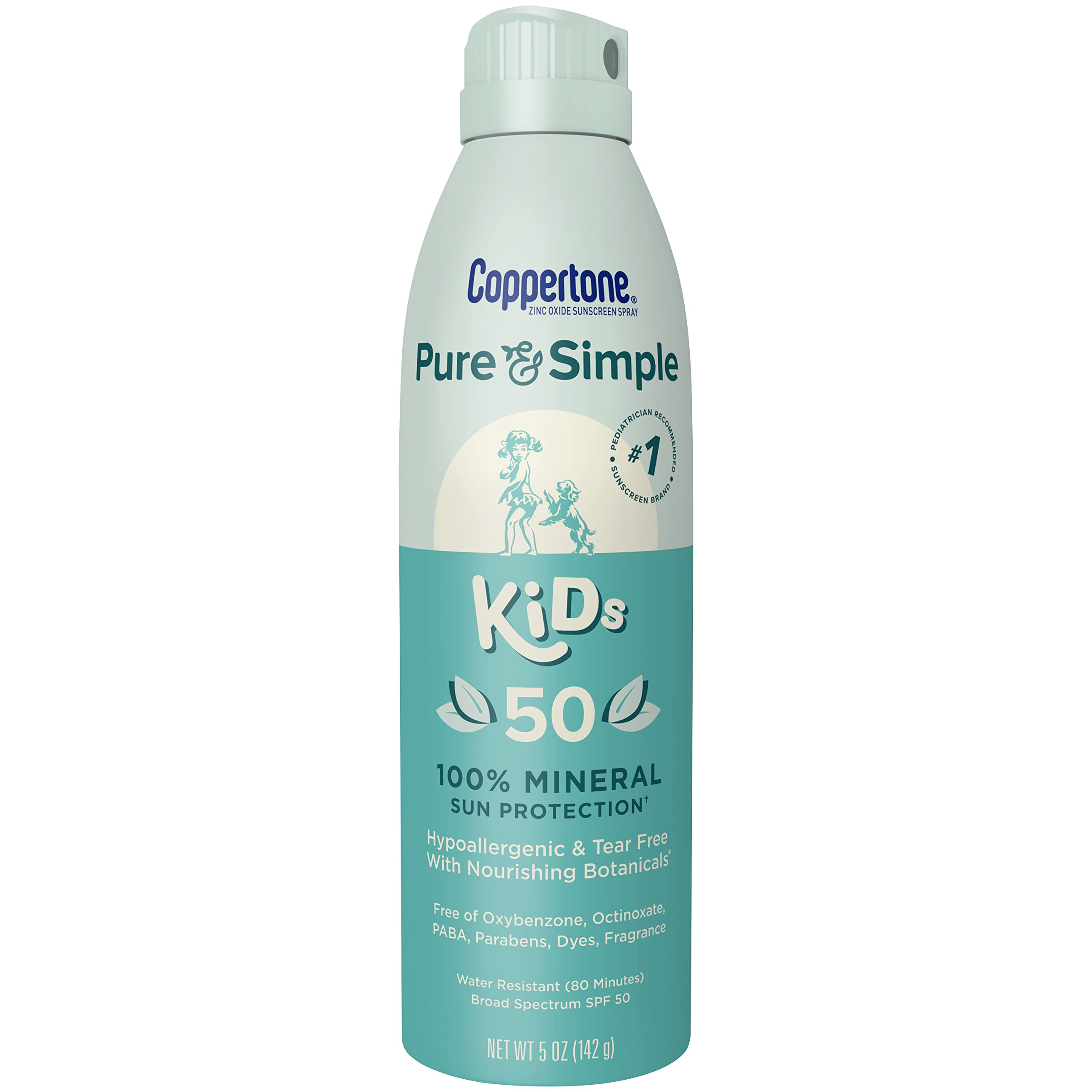 Coppertone Pure and Simple Kids Sunscreen Spray SPF 50 Zinc Oxide Mineral  Tear Free Water Resistant Broad Spectrum  5 Oz