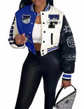 COZYPOIN Womens Varsity Jacket Cropped Letterman Jacket Lightweight Button Down Bomber Racer Baseball Y2K Coats(Blue-M1)