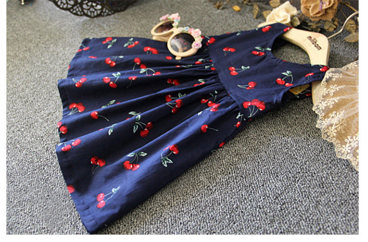 Girls' Summer Vest Dress with Cherry Design