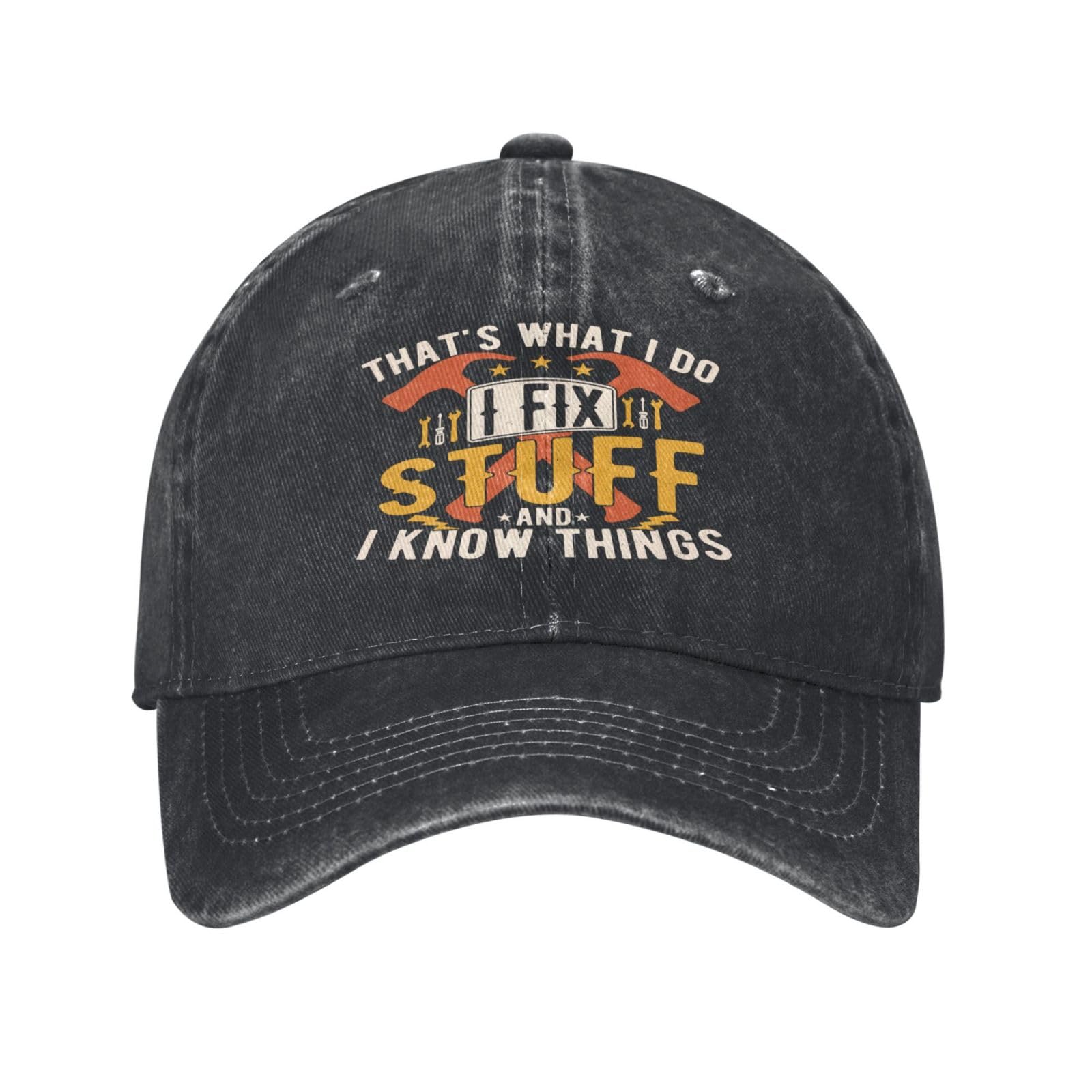 Gwokloeng Chapeaux Amusants pour Hommes Cadeaux pour Hommes Papa Lui Je Répare des Choses Chapeau Hommes Femmes Casquettes de Baseball Unisexes Casquette Graphique Noir
