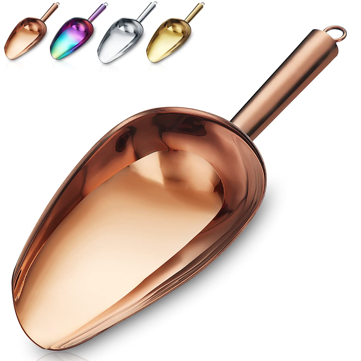 Copper Ice Scoop Fashion Ice Cream Scoop Premium Stainless Steel Cookie Scoop Dog Food Scoop Sturdy Flour Scoop Utility Candy Scoop Dishwasher Safe (8oz/9 Inch)