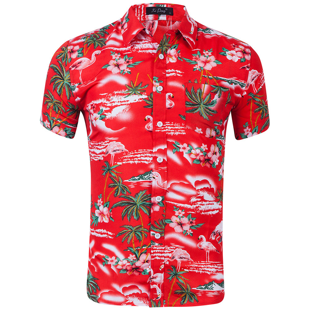 Men's Short Sleeve Hawaiian Print Beach Shirt