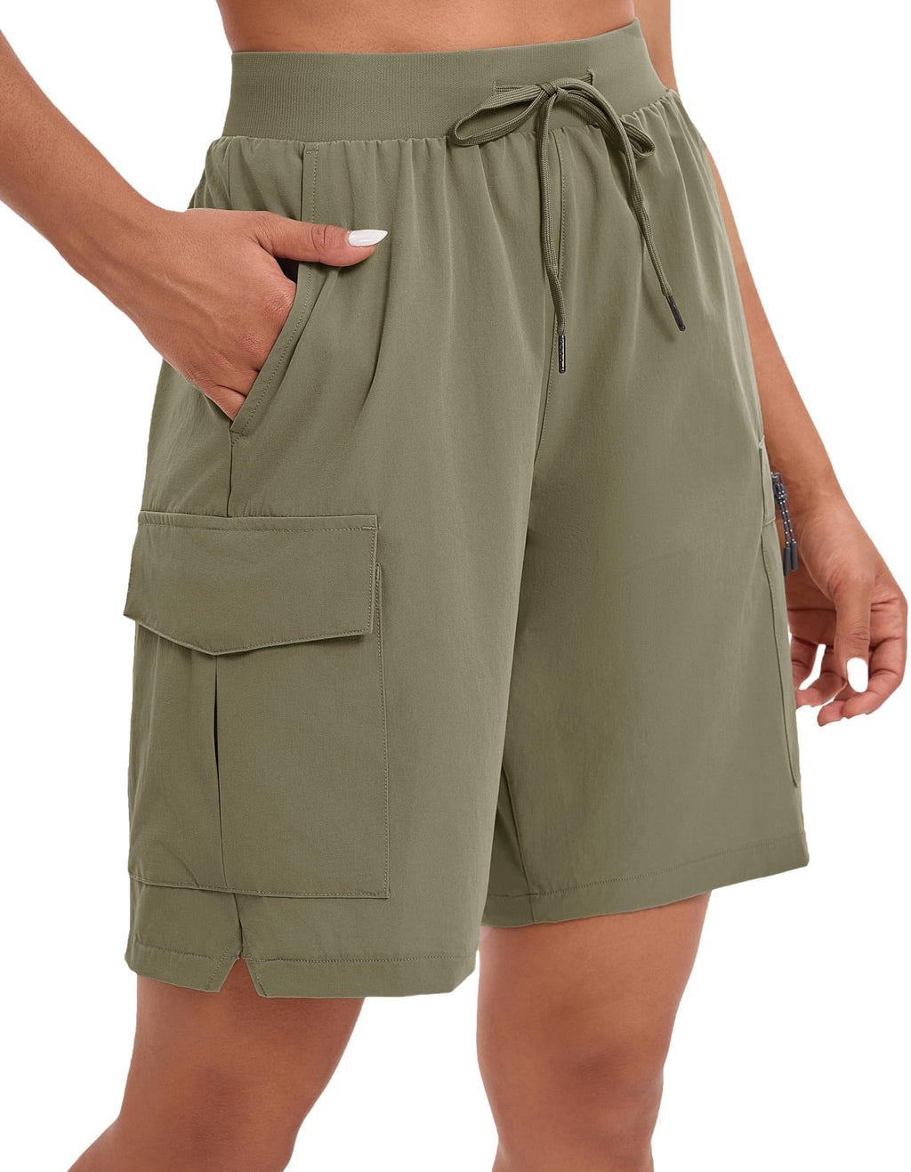 Oalka Womens Hiking Shorts Lightweight Zipper Pockets Cargo Quick Dry Summer Shorts Multi Camo Black Grey L