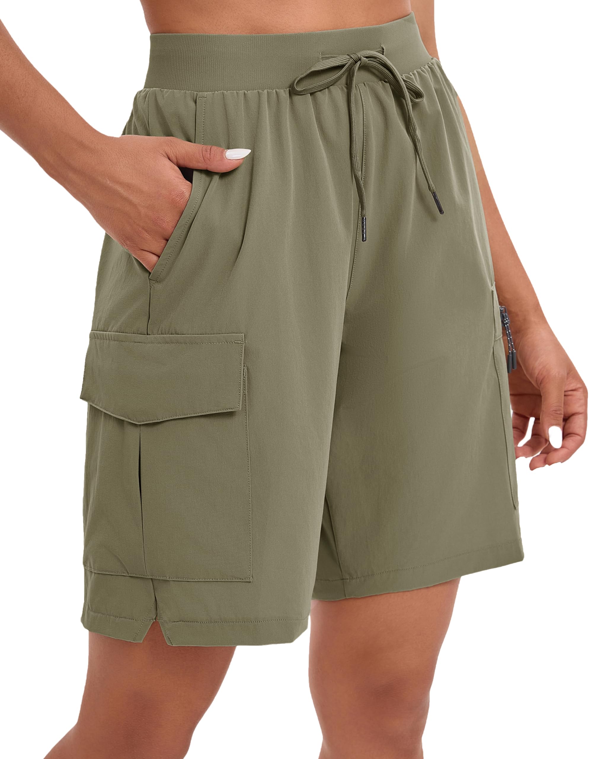 Oalka Womens Hiking Shorts Lightweight Zipper Pockets Cargo Quick Dry Summer Shorts Multi Camo Black Grey L