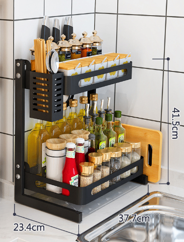 Double-layer Black Stainless Steel Kitchen Rack