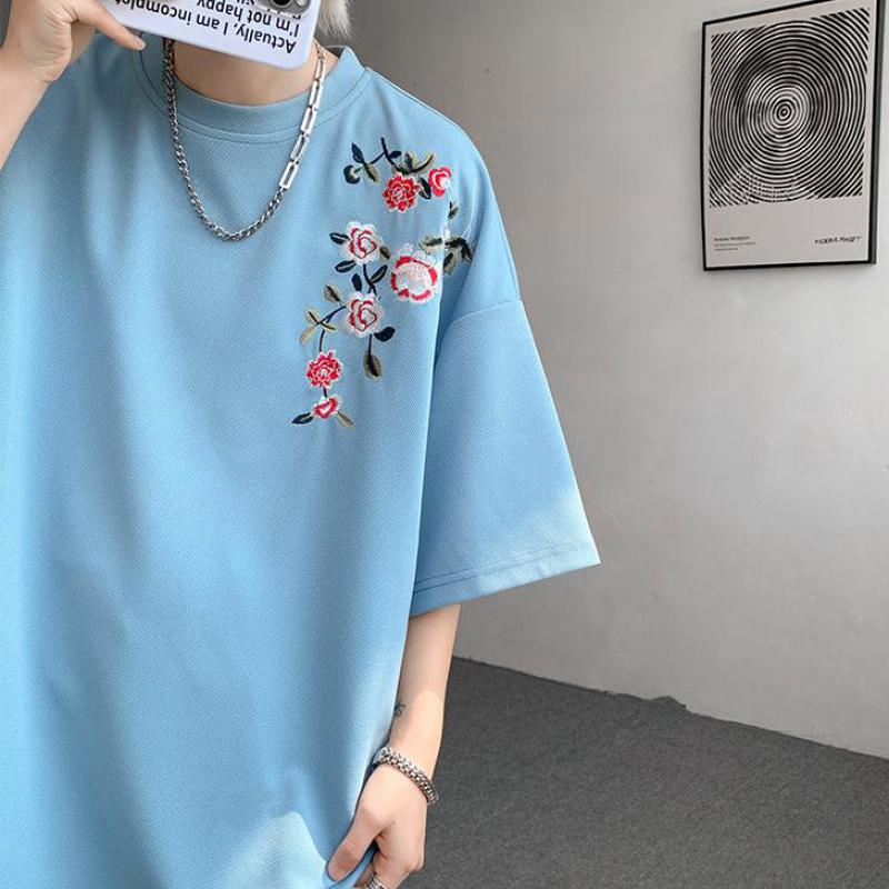 Embroidered Flower Oversized T-Shirt for Couples