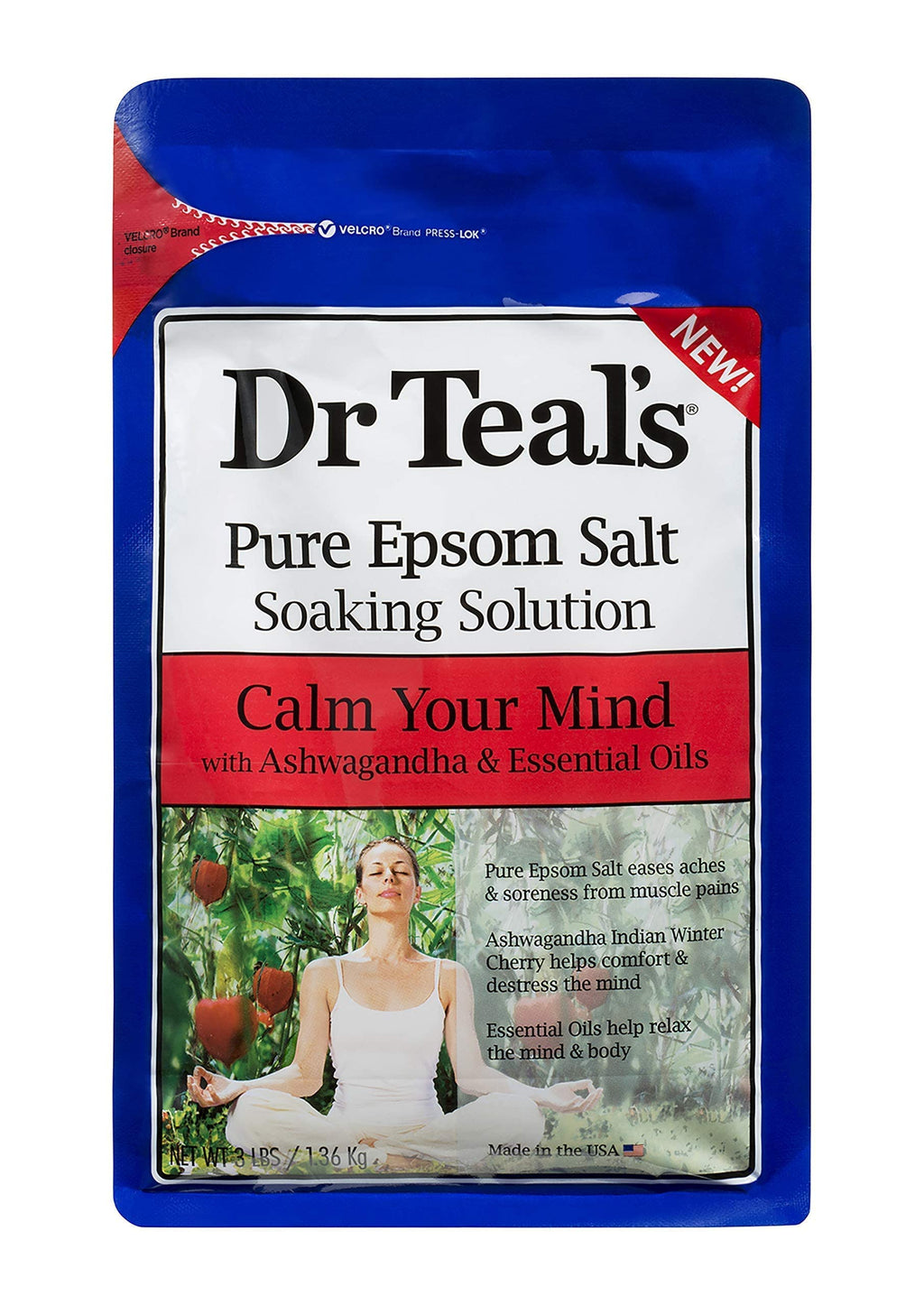Teals Pure Epsom Salt Soak Calm Your Mind Ashwagandha 3 Lbs (Pack of 2) Product package may vary