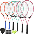 Motionchic 6 Raquettes de Tennis pour Adultes Loisirs 6 Joueurs Ensemble de 27 Raquettes de Tennis avec 3 Balles Raquettes de Tennis Légères pour l'Entraînement de Tennis Débutant avec Sursolide et Sac (Rose Vert Orange)