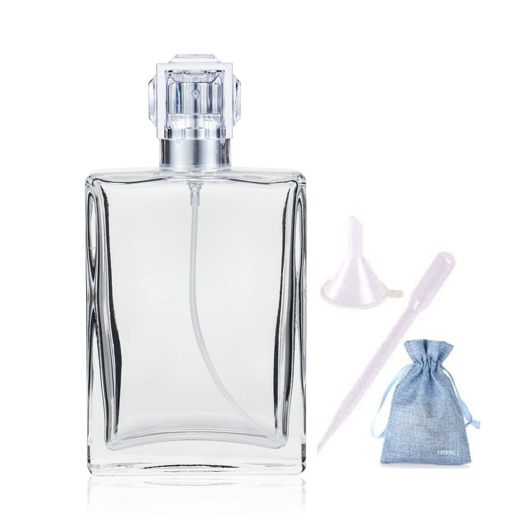 JJKMALL 100ML 3.4oz Bouteilles vaporisateurs en verre pour huiles essentielles Parfums Flacon pulvérisateur vide transparent avec - (1 Pack) 1 entonnoir de remplissage 1 compte-gouttes de 3 ml 1 pochette cadeau de rangement