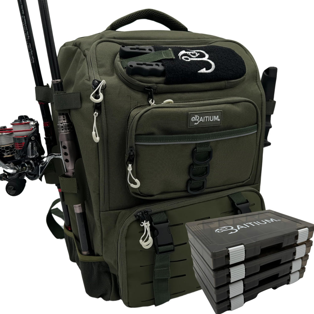 AnglerPro 40L Rod & Tackle Outdoor Backpack - Green