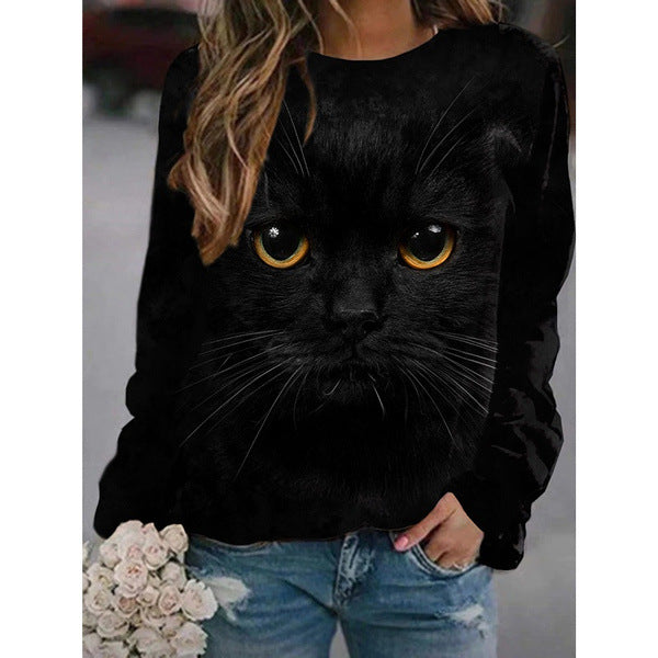 Casual Women's Long-Sleeved T-Shirt with Cartoon Print
