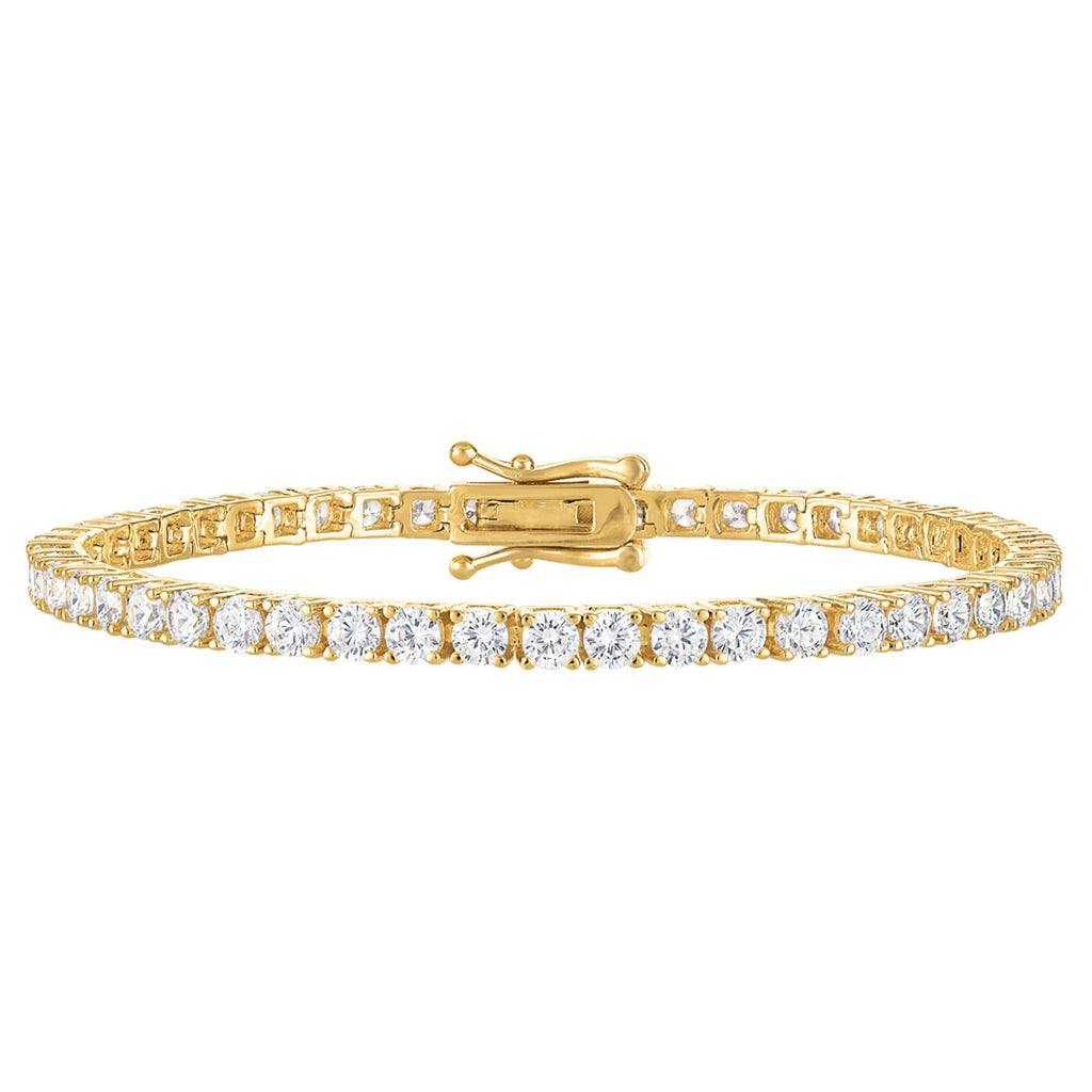 KISPER Bracelets de tennis pour femmes plaqués or blanc 24 carats 3mm 4mm Zircone cubique Diamant simulé Bracelet de tennis classique Tailles 6.5-7.5 pouces (3mm Or jaune 6.5 pouces)