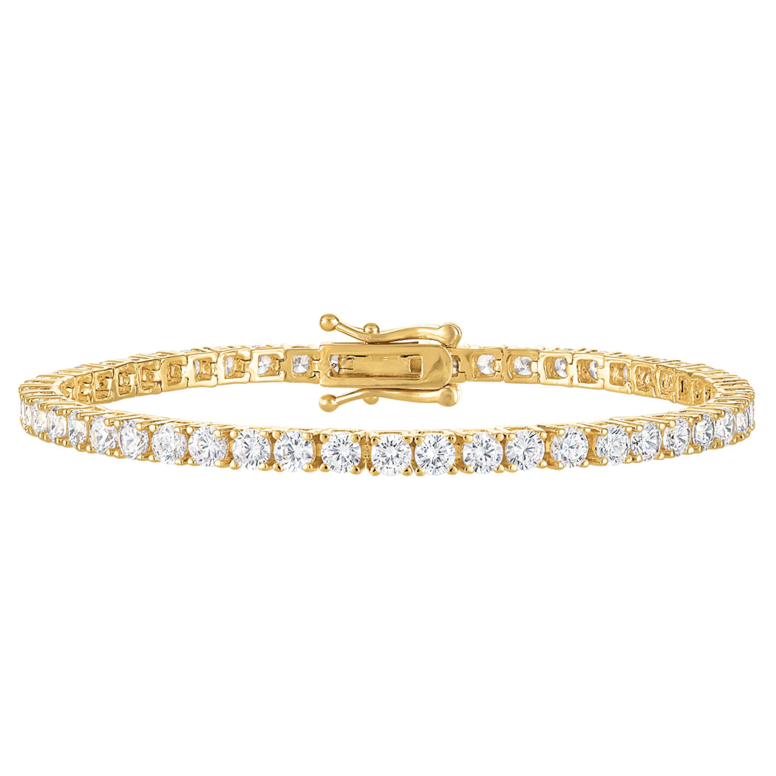 KISPER Bracelets de tennis pour femmes plaqués or blanc 24 carats 3mm 4mm Zircone cubique Diamant simulé Bracelet de tennis classique Tailles 6.5-7.5 pouces (3mm Or jaune 6.5 pouces)