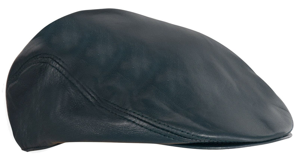 Mens Blue Flat Hat Leather Beret Newsboy Gatsby Golf Cabbie Cap L