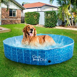 ALL FOR PAWS Πισίνα Σκύλου Αναδιπλούμενη Πισίνα Σκύλου Μπανιέρα Εξωτερική Πισίνα με Εσωτερική Πλακέτα MDF και Αντιολισθητική Εσωτερική Επίστρωση Κατάλληλη για Σκύλους, Γάτες, Κατοικίδια L (122 εκ.)