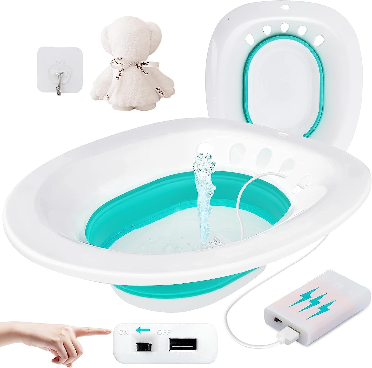Electric Sitz Bath Sitz Bath for Hemorrhoids Sitz Bath for Toilet Seat Sitz Bath for Postpartum Care Sits Bath Kit for Women Automatic Flushing Foldable Fits Universal Toilet