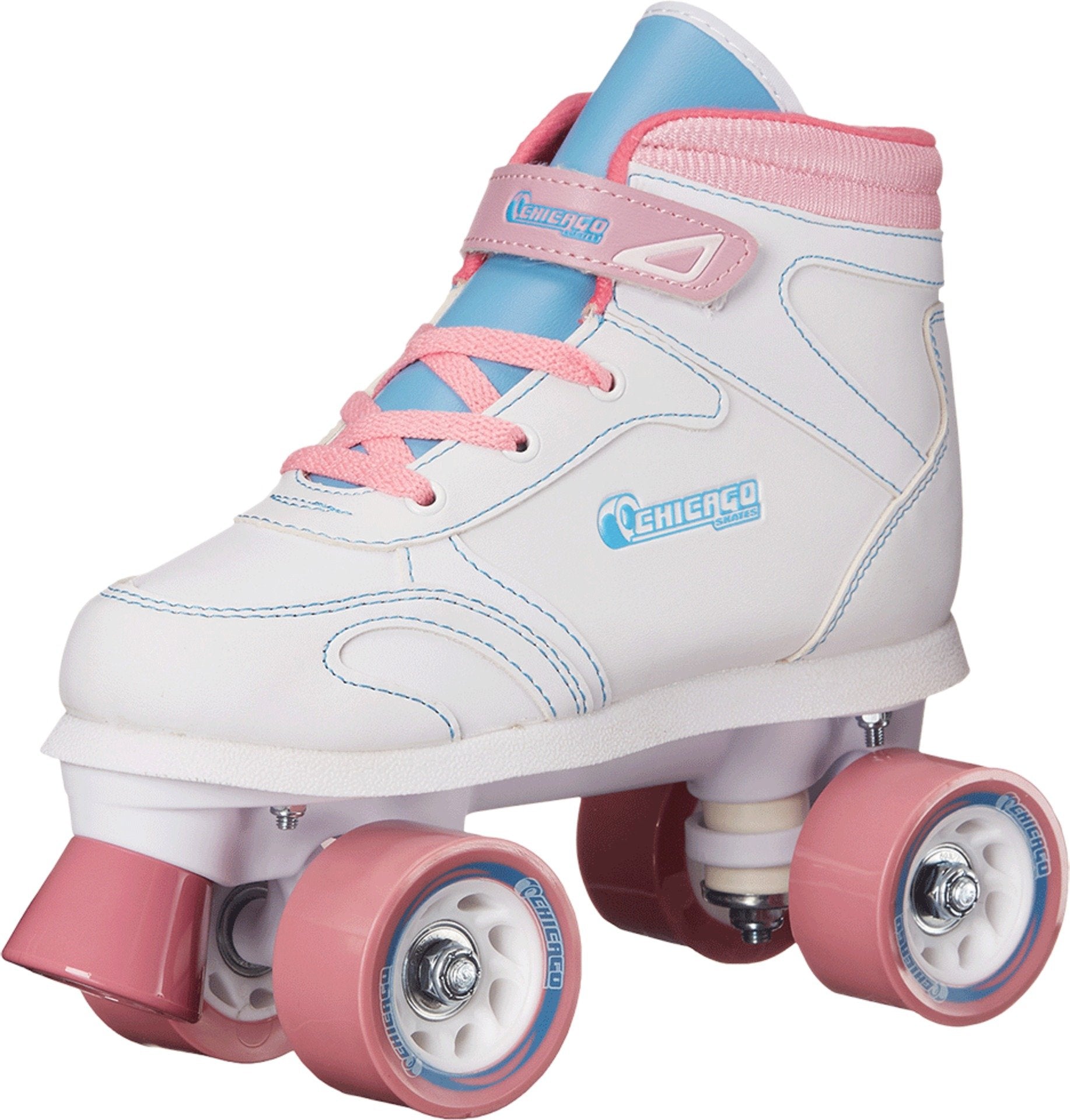 Chicago Girls Sidewalk Roller Skate - White Youth Quad Skates High-Top Roller Skates for Kids Beginner-Friendly with Durable Polyurethane Wheels Indoor & Outdoor Roller Skating Size 3
