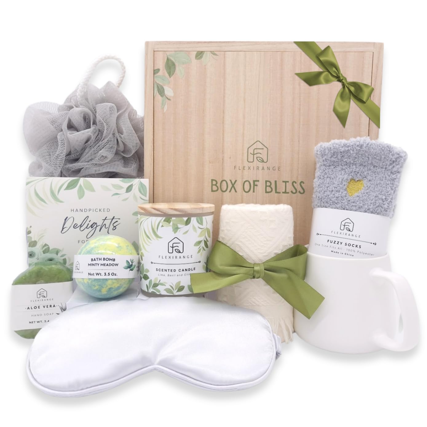 Gifts for Women Christmas Gifts for Woman Get Well Soon Gift Baskets for Women Relaxing gifts for Women Self Care Gifts Spa kit for Woman Wooden Box Green Gifts for Sister Friend