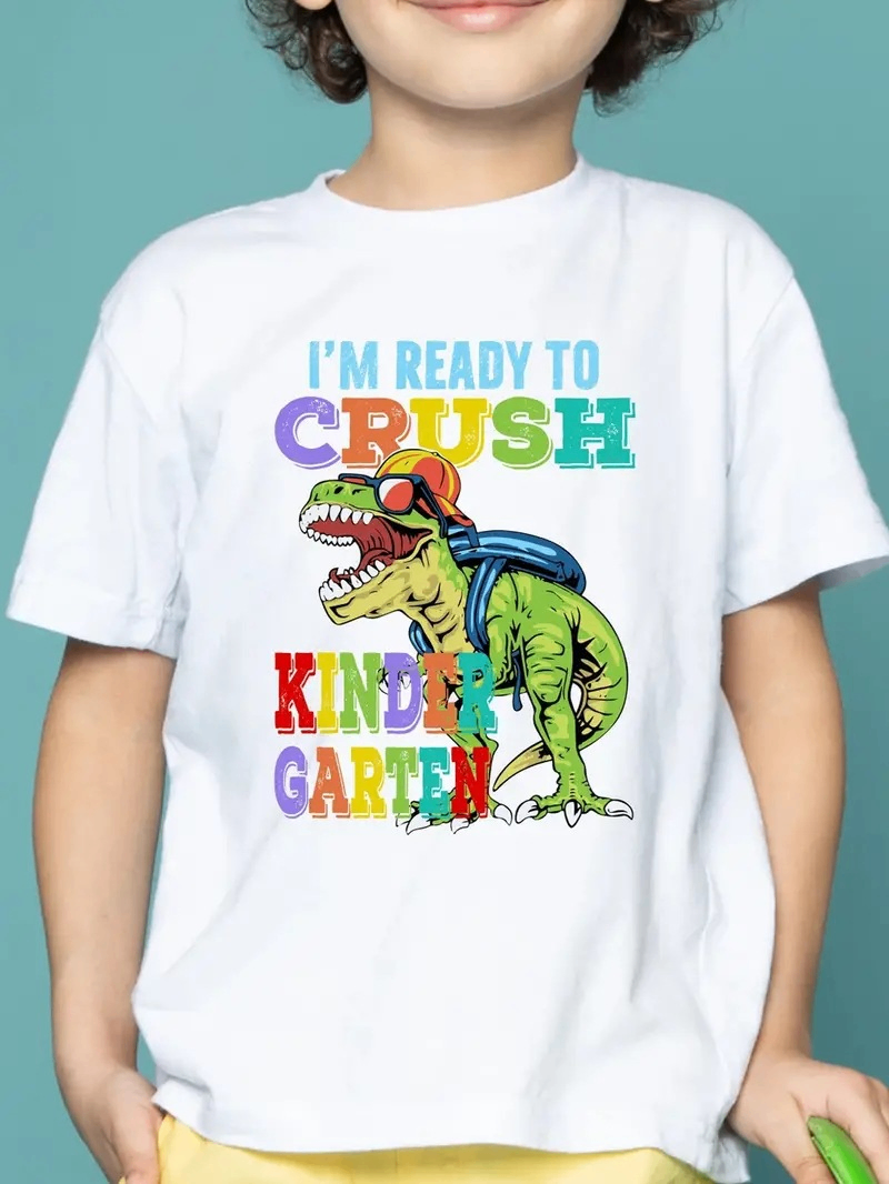 Children's Short-Sleeved T-Shirt with Cartoon Car Print