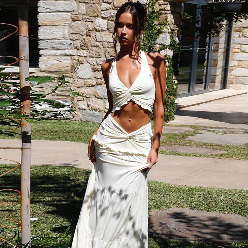 V-Neck Halter Dress Set