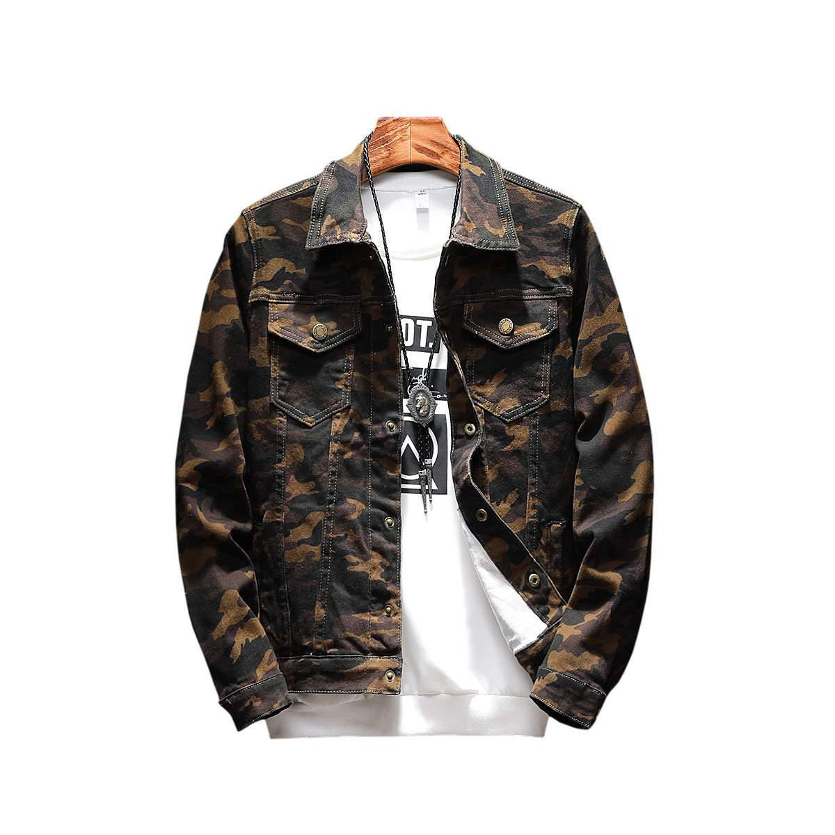 Men's Casual Slim Fit Camouflage Denim Jacket
