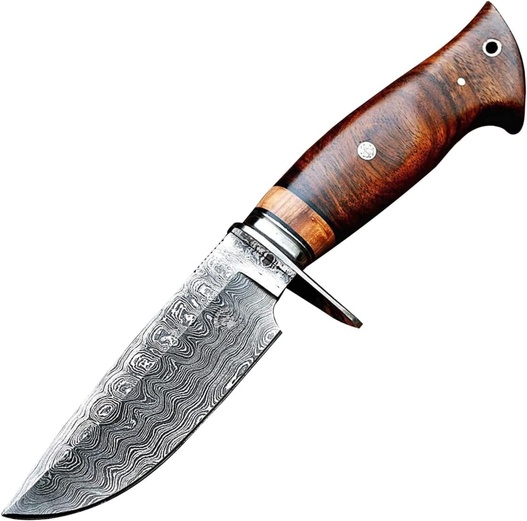 BIGCAT ROAR Handmade Damascus Hunting Knife - Bushcraft Fixed Blade Hunting Knife with Sheath and Walnut Wood Handle - 10″ EDC Skinning Knife - Wild Tiger
