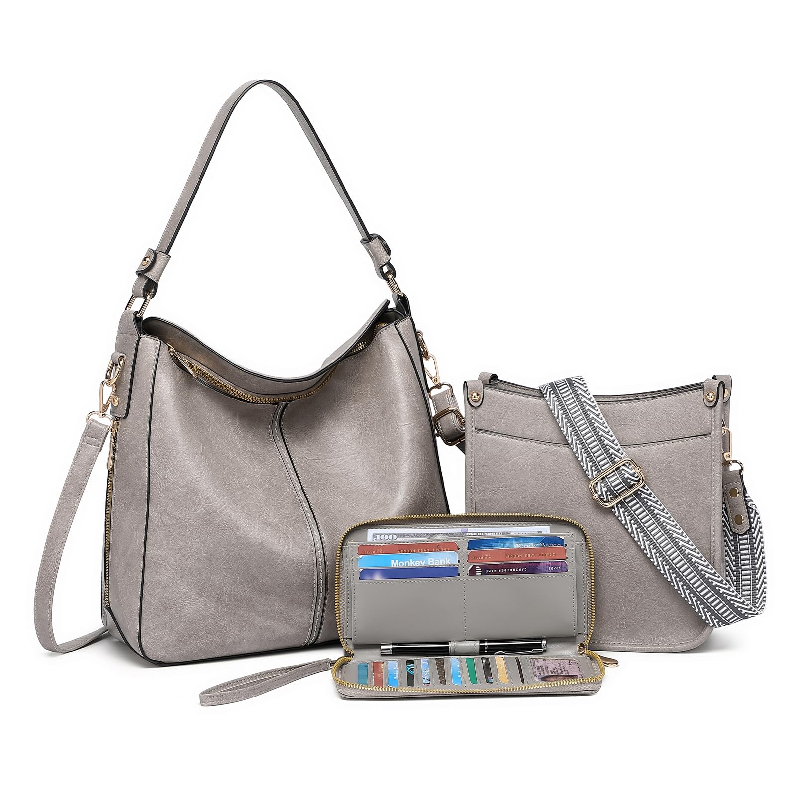Purses for Women 3PCS Crossbody Bags Set Large Leather Purse Shoulder Handbags with Wallet Adjustable Straps for Ladies Tote