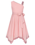 GRACE KARIN Pink Dress for Girl One Shoulder Party Formal Princess Prom Dresses Size 10