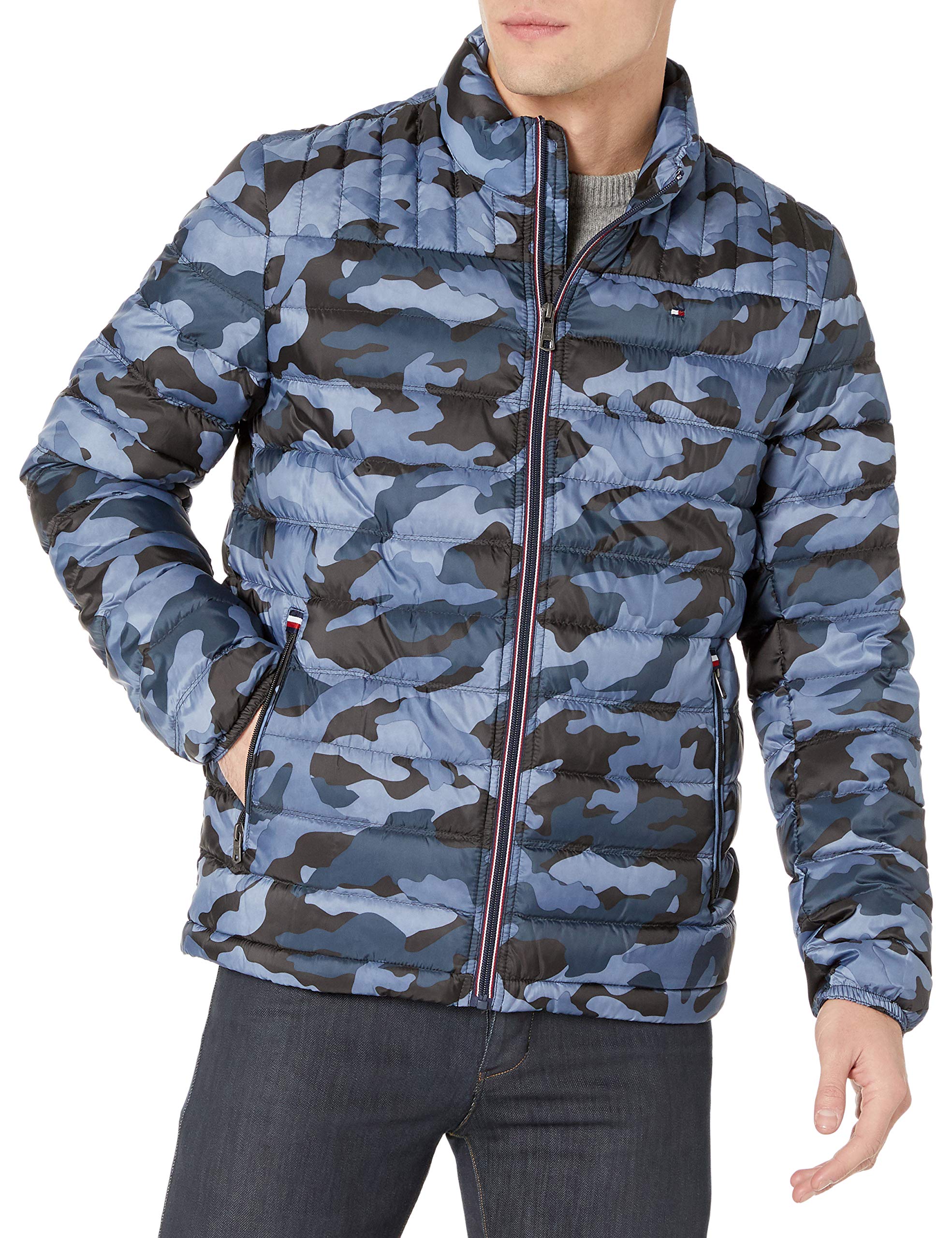 Doudoune Tommy Hilfiger Homme, Isolation Duvet Véritable, Packable, Camouflage Bleu, Taille S
