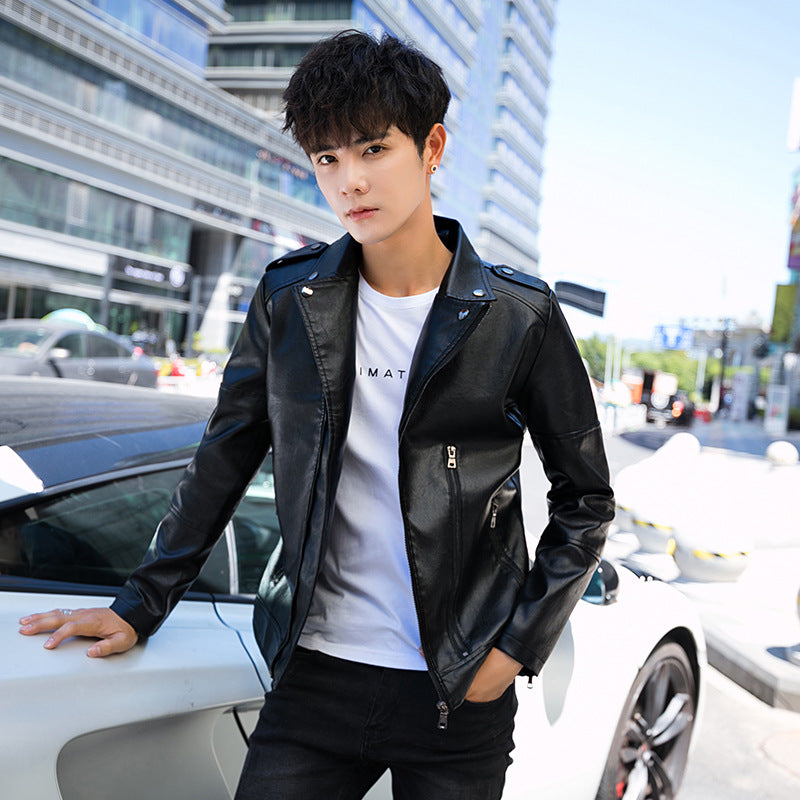 Men's Slim Fit Soft Leather Jacket for Spring/Fall