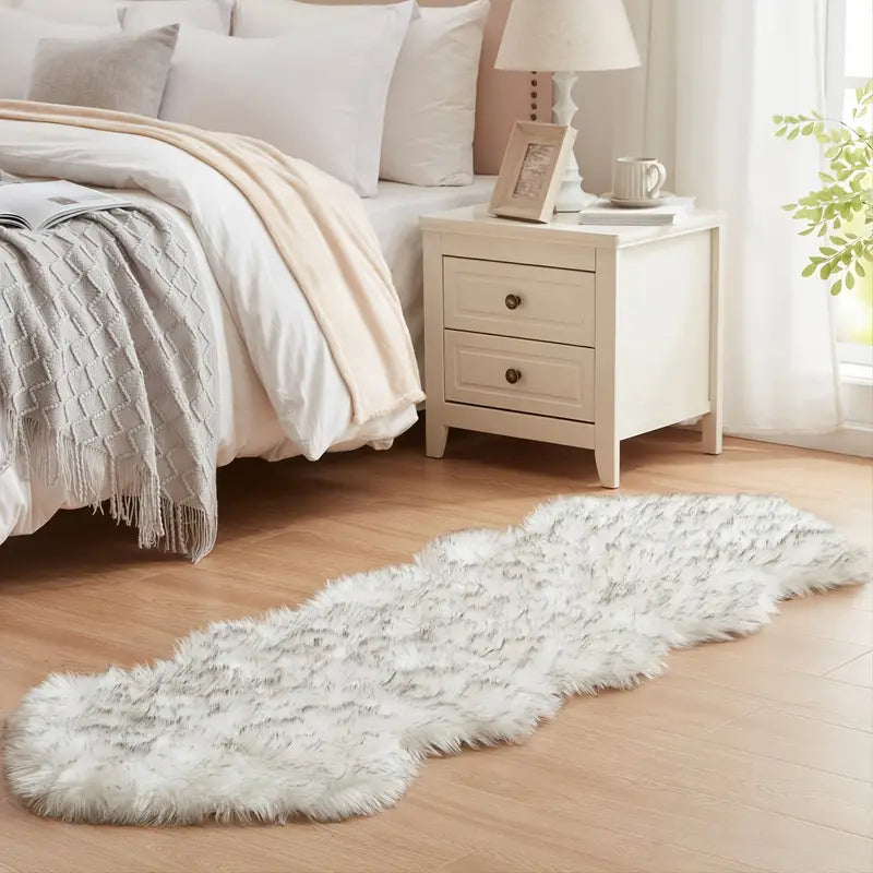 1 Tapis douillet en fausse fourrure blanche moelleuse pour chambre à coucher