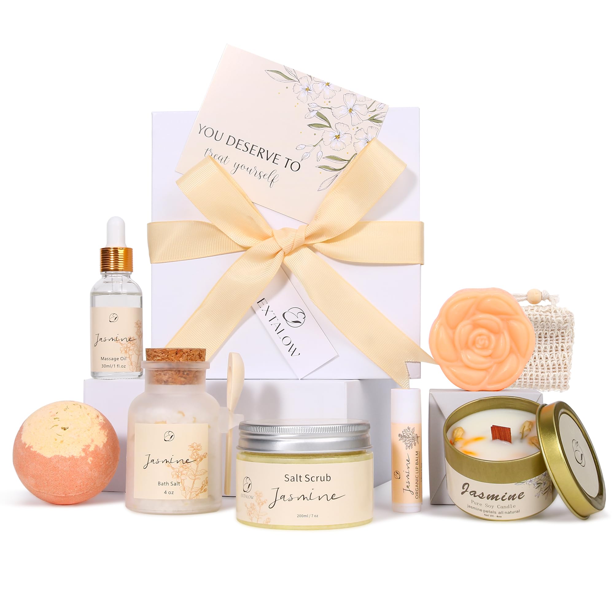 EXTALOW Spa Gifts for Women Valentines Day Gifts Jasmine Bath Gift Baskets Relaxing Self Care Gift for Mom Girlfriend Sister Wife Auntie Home Bath Care Package Thank You Gift Birthday Gift Friendship