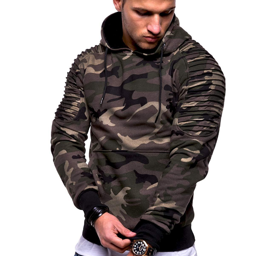 Camo Sweatshirt with Hood and Ruffled Design
