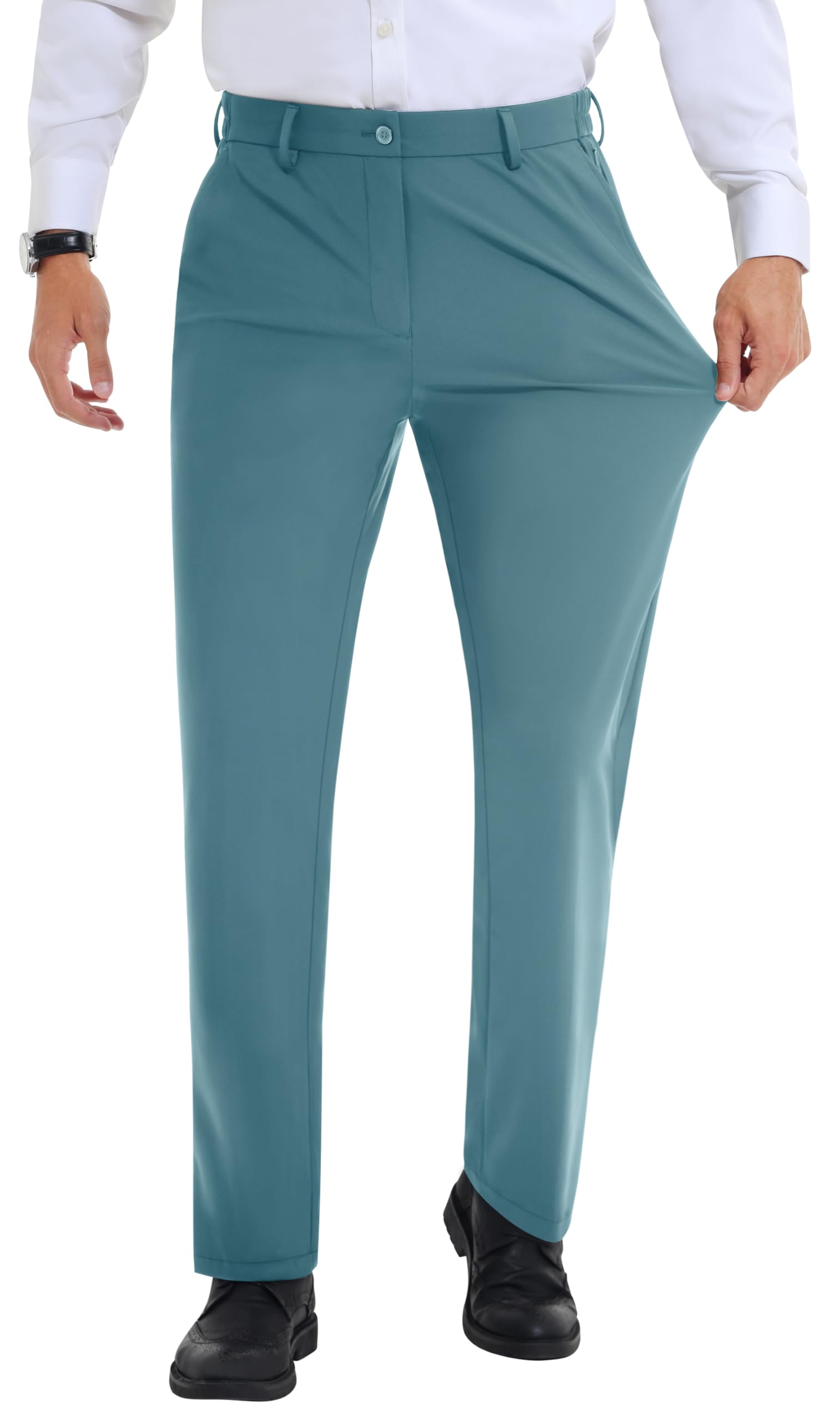 Lion Nardo Mens Stretch Dress Pants Slim Fit Dress Pants for Men Expandable Waist Dress Pants Casual Athletic Golf Pants Ocean Blue